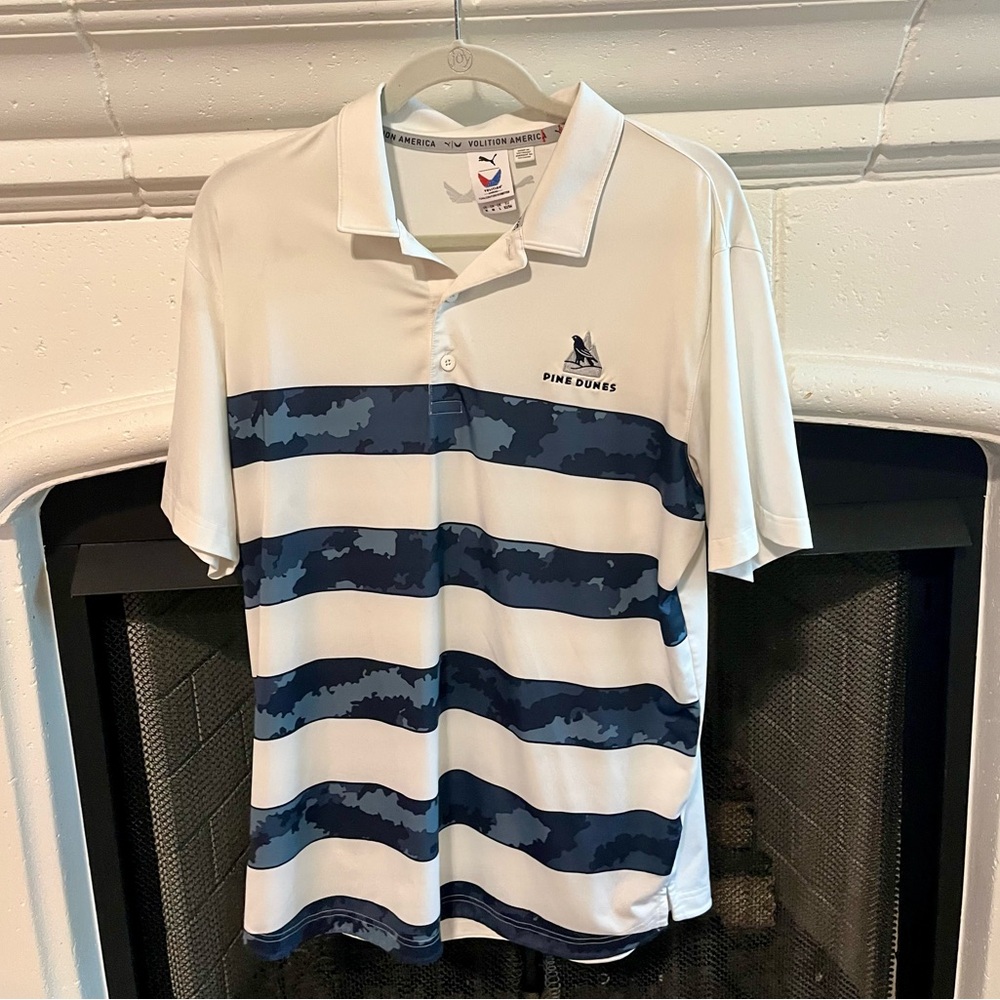 Puma x volition Men’s White and Blue Striped Golf Shirt